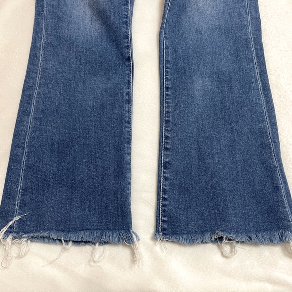 Paige Colette Crop Flare Distressed Blue Jeans w Raw Hem - Picture 12 of 16